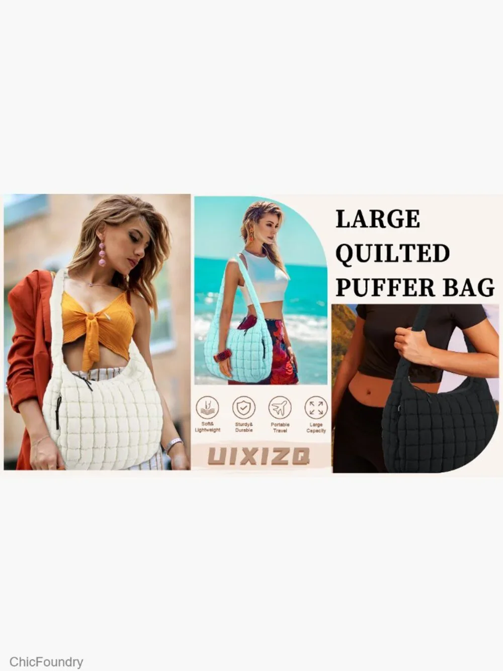 Quilted Puffer Tote Bag Crossbody Shoulder Hobo Lightweight Nylon Carryall